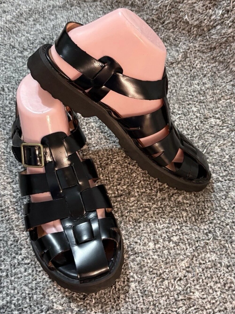 Madewell The Cari Fisherman Lug Leather Buckle Closure Sandals True Black Size 9